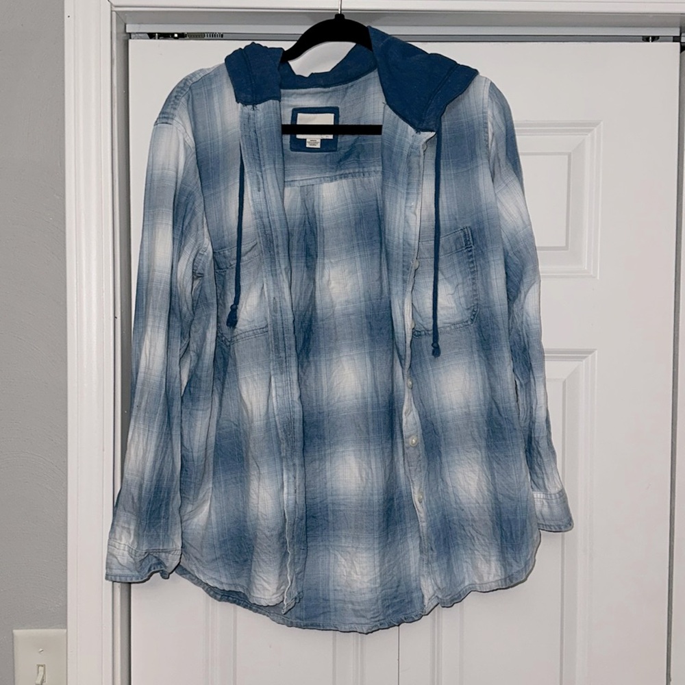 American eagle hooded flannel size medium blue